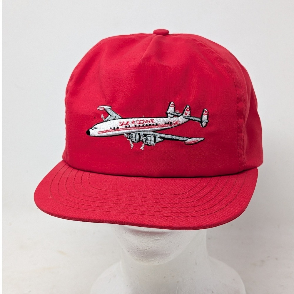 Vintage Save A Connie Lockheed Constellation Airplane Snapback Hat Red USA Made